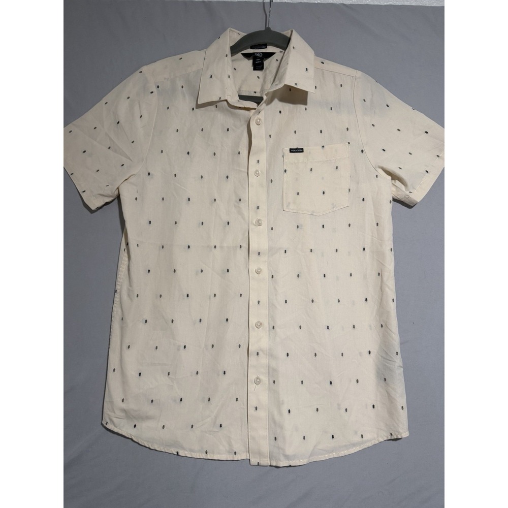 Volcom sk8‎ modern fit, beige ss button up shirt, men's small, shirt pocket
